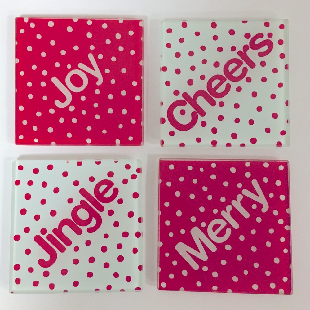 Glass Christmas Coasters - set of 4, Holiday, Unique Gift, Joy Cheers Jingle - Picture 1 of 14